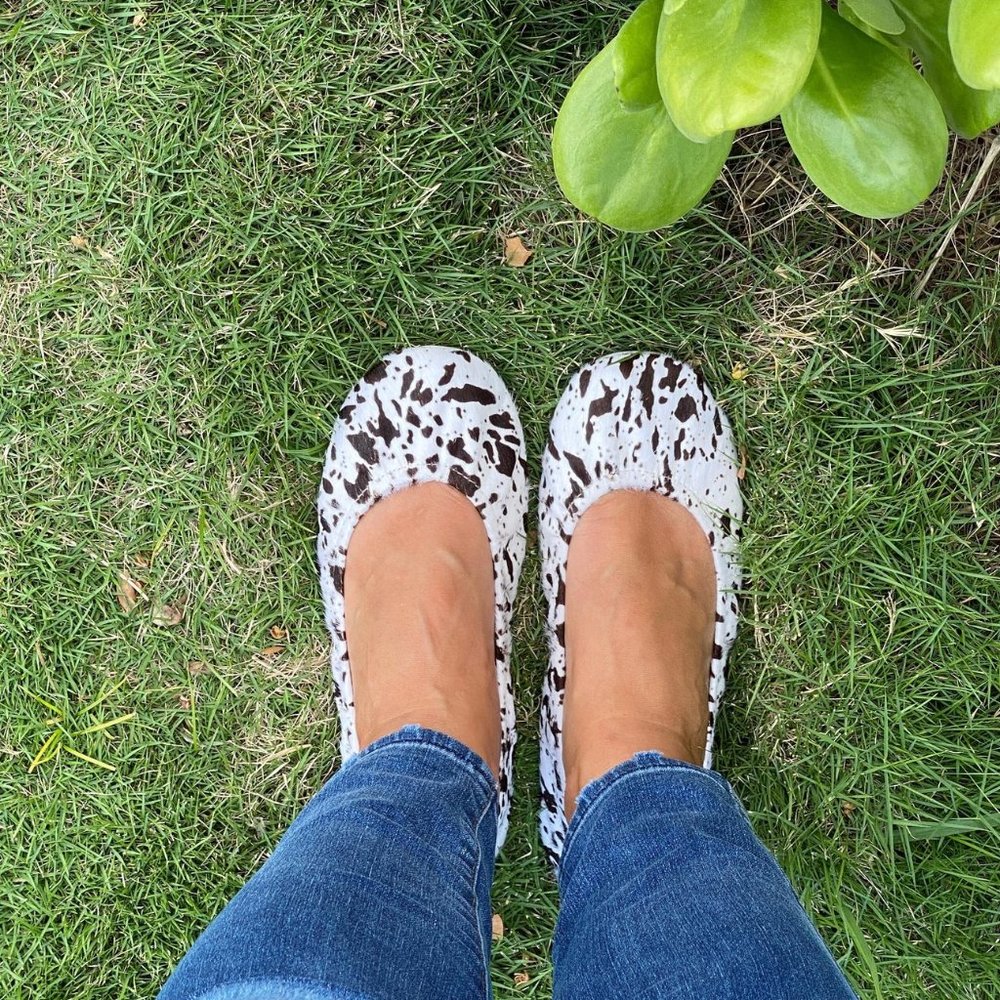 Storehouse Flats Ranch Round Up Hair on Hide Cow Print Foldable Flats